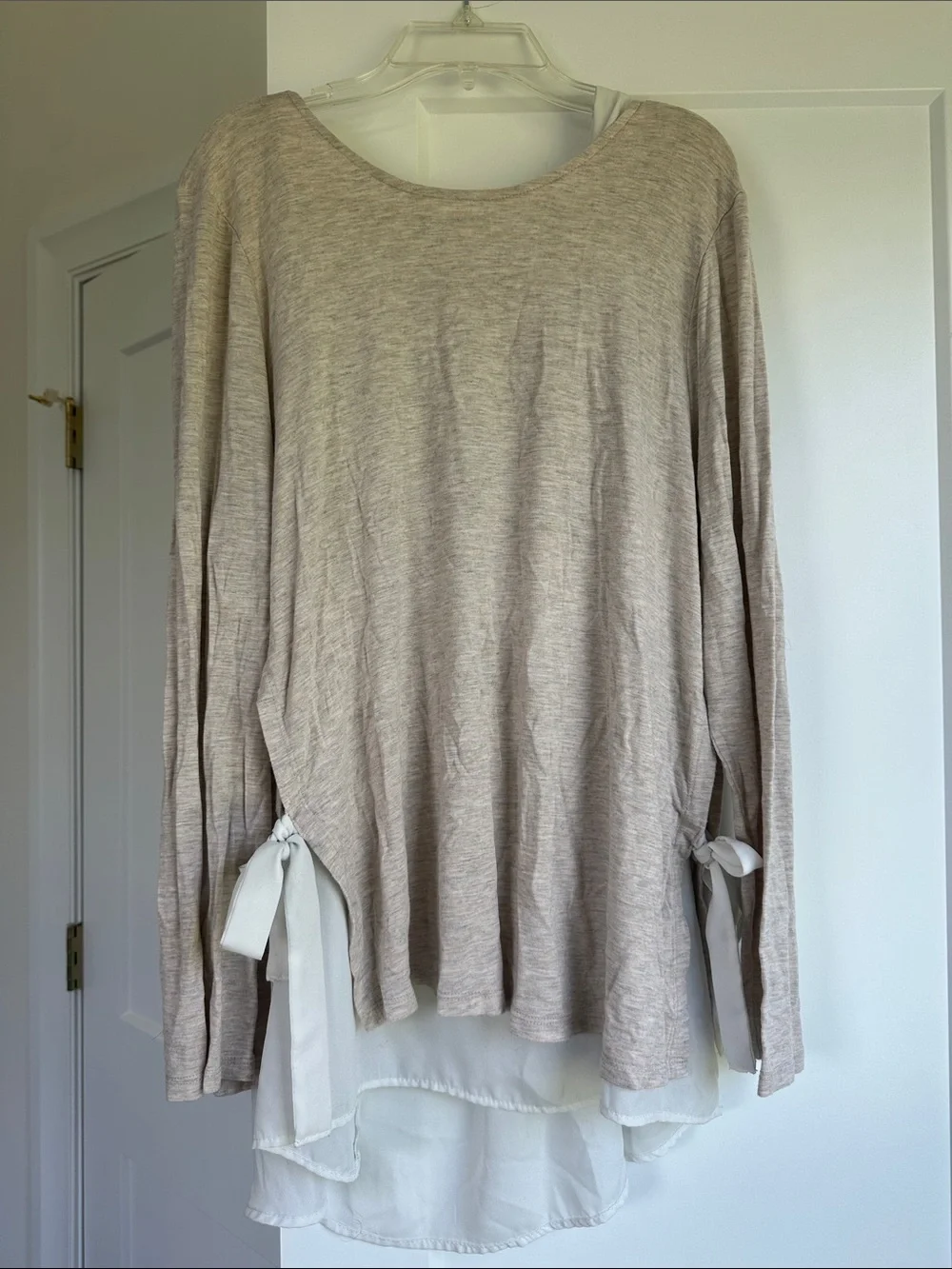 pebble and stone Beige Layered Long-Sleeve Top with Side Ties